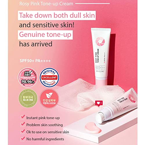 MAXCLINIC Rosy Pink Tone up Crema iluminadora natural SPF50 + PA ++++ Base de maquillaje, Prebase 50 ml / 1,69 fl oz