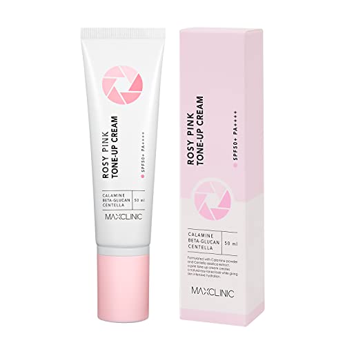 MAXCLINIC Rosy Pink Tone up Crema iluminadora natural SPF50 + PA ++++ Base de maquillaje, Prebase 50 ml / 1,69 fl oz