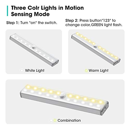 Maxuni Luz de Armario Pack 4, Lámpara LED con Sensor Movimiento inalámbrico recargable por USB, Iluminación de armario LED de 3 modos, Tira de adhesivo magnético para Escalera Armario Pasillo Bodega