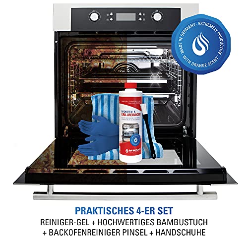 Maxxi Clean Limpiador de hornos en Pasta de Gel 500 ml + Cepillo Limpiador - disuelve Suciedad persistente, Limpia automáticamente - sin Calentar - sin olores + Gratis Antibac Fleece