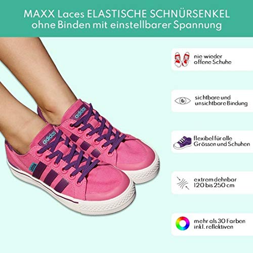 MAXXLACES - Cordones elásticos y planos, tensión ajustable para no tener que atar los zapatos, fáciles de usar, compatibles con todos los zapatos, negro, 120