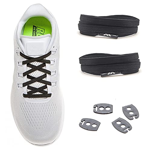 MAXXLACES - Cordones elásticos y planos, tensión ajustable para no tener que atar los zapatos, fáciles de usar, compatibles con todos los zapatos, negro, 120