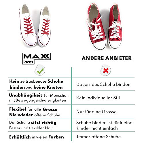 MAXXLACES - Cordones elásticos y planos, tensión ajustable para no tener que atar los zapatos, fáciles de usar, compatibles con todos los zapatos, negro, 120