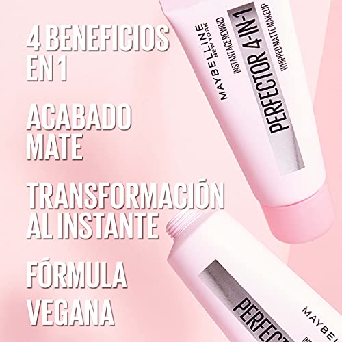 Maybelline New York, maquillaje perfeccionador 4-en-1 Instant Perfector, acabado mate natural, tono modulable, Light