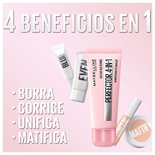 Maybelline New York, maquillaje perfeccionador 4-en-1 Instant Perfector, acabado mate natural, tono modulable, Light