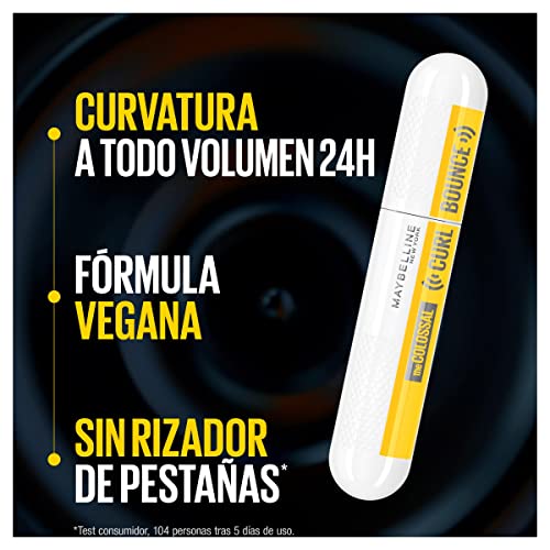 Maybelline New York máscara de pestañas Colossal Curl Bounce, curvatura y volumen, fórmula Memory Curl, Very Black, 9.5 mL