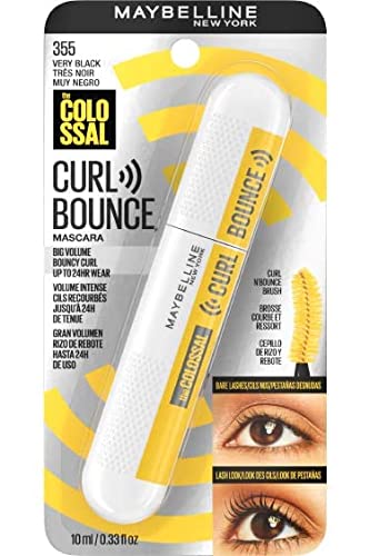 Maybelline New York, Máscara de pestañas Colossal Curl Bounce, curvatura y volumen, Fórmula Memory Curl, Very Black, 9.5 mL