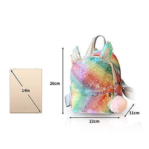 MCB2CT Mochila Unicornio, Mochila Escolar para Niñas Infantiles, Linda Bolsa de Moda con Lentejuelas Brillantes para Colegio Viaje Deporte, Regalo Para San Valentín Cumpleaños Aniversario Navidad
