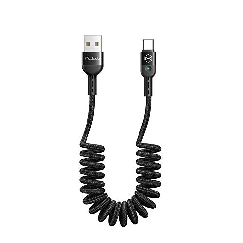 mcdodo Cable en espiral USB C,cable de carga flexible, tipo C QC 4.0,cable de carga telescópico,cable de datos en espiral,compatible con Galaxy S10 S9 S8 Huawei Xiaomi,estiramiento de 0,2m hasta 1,8m