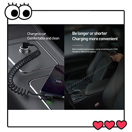 Mcdodo LED 90 grados Cable elástico USB C en Espiral, ángulo recto Cable retráctil Tipo C de Datos Cable de Carga QC 4.0 Cable de Carga en Espiral,para S10 S9 S8 Huawei P30 P20-elástico a 1.8m Negro