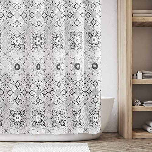 mDesign Cortina de baño con diseño de medallones – Cortinas para ducha con medidas ideales para el baño: 183 cm x 183 cm – Cortina para bañera de gran durabilidad – negro y gris
