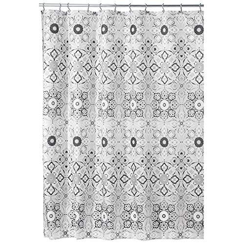 mDesign Cortina de baño con diseño de medallones – Cortinas para ducha con medidas ideales para el baño: 183 cm x 183 cm – Cortina para bañera de gran durabilidad – negro y gris
