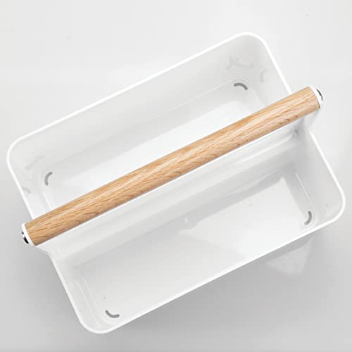 mDesign Juego de 2 cajas organizadoras para baño – Cajas de plástico con asa de madera para el almacenamiento de productos cosméticos – Organizador de baño con 2 compartimentos – blanco
