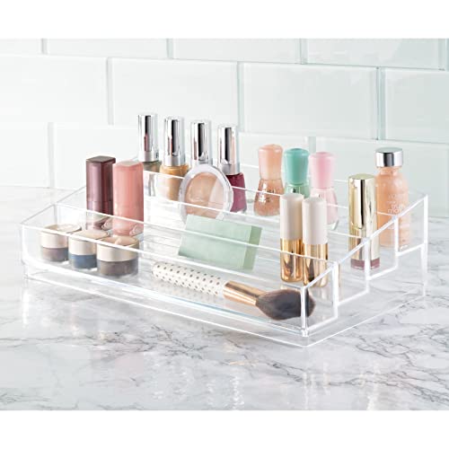 mDesign Organizador de maquillaje – Caja transparente con 4 compartimentos - Ideal para guardar maquillaje y cosméticos, como organizador de labiales, etc. – Plástico transparente