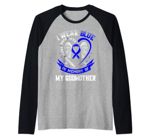 Me pongo azul en memoria de mi madrina Concientización sobre el cáncer de colon Camiseta Manga Raglan