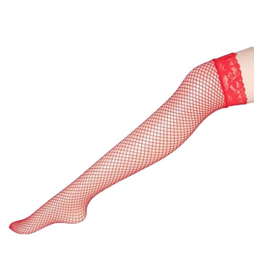 Medias con Liguero Sexy AIMEE7 Medias del Muslo De Las Mujeres Medias Altas De Encaje Medias De Encaje Transpirables (Rojo)