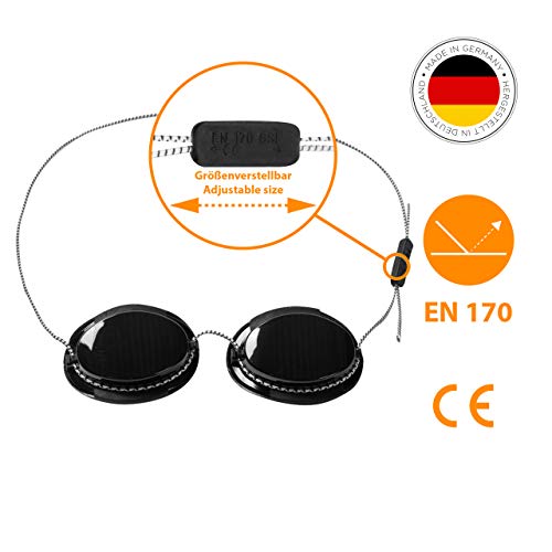 MEDlight Gafas de protección UV de primera calidad I Gafas de sol para una protección ocular fiable en la cama solar o al tomar el sol en la playa I Calidad comprobada según la norma DIN 170