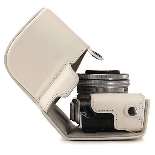 MegaGear Ever Ready - Funda para Olympus Pen E-PL10, E-PL9 (14-42 mm, de Cuero, con Correa) Color Blanco