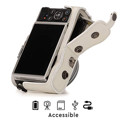 MegaGear Ever Ready - Funda para Olympus Pen E-PL10, E-PL9 (14-42 mm, de Cuero, con Correa) Color Blanco