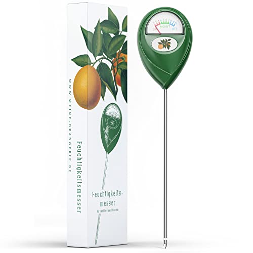 Meine Orangerie Paquete de cuidado de cítricos Mezzo: la mejor tierra cítrica + fertilizante potente para cítricos + útil medidor de humedad + folleto de cuidado (idioma español no garantizado).