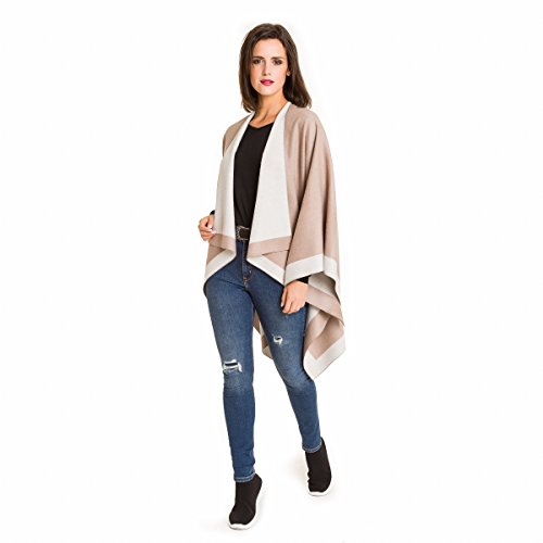 MELIFLUOS DESIGNED IN SPAIN - Poncho para mujer, ruana con parte delantera abierta, ideal para otoño e invierno - beige - Talla Única
