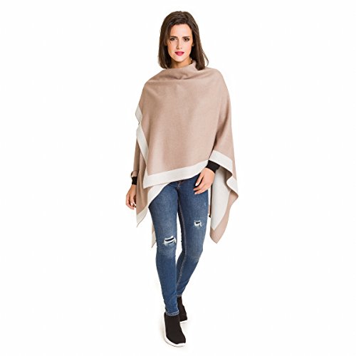 MELIFLUOS DESIGNED IN SPAIN - Poncho para mujer, ruana con parte delantera abierta, ideal para otoño e invierno - beige - Talla Única
