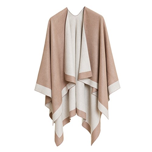 MELIFLUOS DESIGNED IN SPAIN - Poncho para mujer, ruana con parte delantera abierta, ideal para otoño e invierno - beige - Talla Única