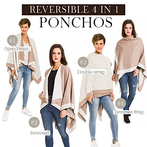 MELIFLUOS DESIGNED IN SPAIN - Poncho para mujer, ruana con parte delantera abierta, ideal para otoño e invierno - beige - Talla Única