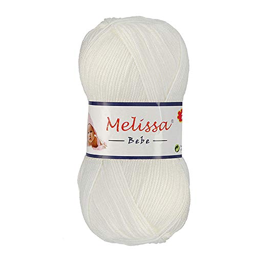 MELISSA Lana Bebé Hilo Acrílico Ovillo de Lana (250m 1u*100g)Antipilling Acrilico Ovillo para bebé suave,Certificado OEKO-TEX Standard 100,agujas talla 3.5/4.5,Blanco 1,Enviado desde Europa