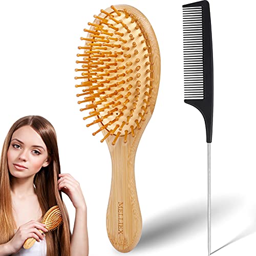 MELLIEX Bambú del Pelo Cepillo, Cepillo de Madera para el Pelo Masaje Natural Anti Estática para Mujer Hombre Niñas