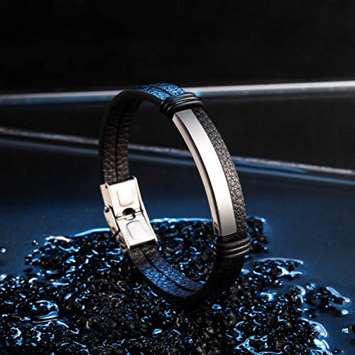 MeMeDIY Pulsera con Nombre Pulseras Personalizadas para Mujeres Pulseras Personalizadas para Niños Hombres Niñas Acero Inoxidable Grabado de Cuero Genuino Brazalete Trenzado (Plata Tono Etiqueta)