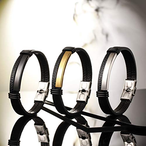 MeMeDIY Pulsera con Nombre Pulseras Personalizadas para Mujeres Pulseras Personalizadas para Niños Hombres Niñas Acero Inoxidable Grabado de Cuero Genuino Brazalete Trenzado (Plata Tono Etiqueta)