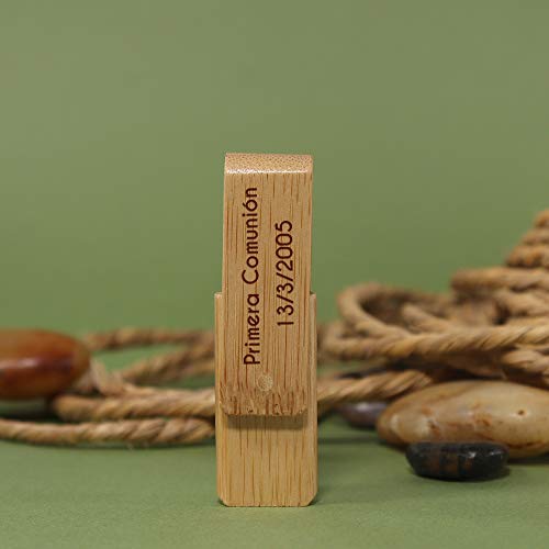 Memoria USB 16 GB en Madera de Bambú Personalizado (Nombre o Texto) · Pendrive Ideal para Regalar · Original y Elegante Producto Promocional · Presentada en Estuche Individual de Cartón Reciclado