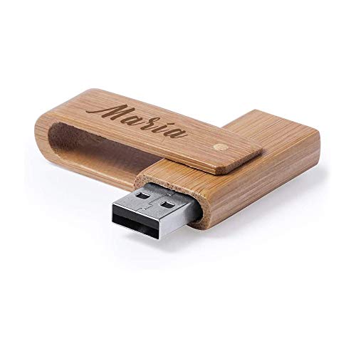 Memoria USB 16 GB en Madera de Bambú Personalizado (Nombre o Texto) · Pendrive Ideal para Regalar · Original y Elegante Producto Promocional · Presentada en Estuche Individual de Cartón Reciclado