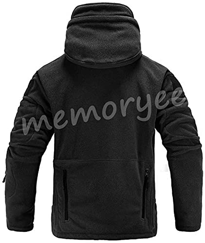 Memoryee Chaqueta para Hombre Militar al Aire Libre de Lana Polar Sudaderas Táctica a Prueba de Viento/Black/L