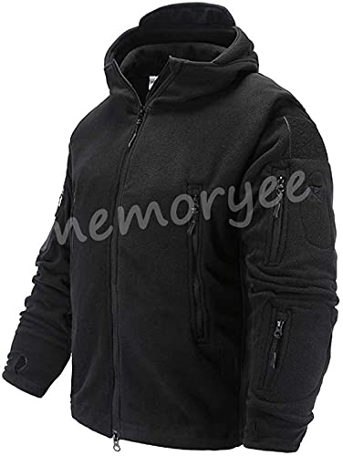Memoryee Chaqueta para Hombre Militar al Aire Libre de Lana Polar Sudaderas Táctica a Prueba de Viento/Black/L