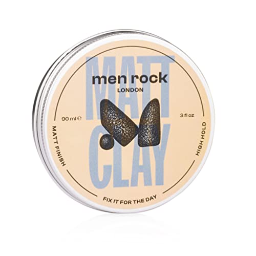 Men Rock Producto de peinado de arcilla mate con acabado mate y alta sujeción, fórmula a base de cera para peinados texturizados sin brillo; fijación fuerte duradera, 90 ml
