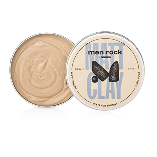 Men Rock Producto de peinado de arcilla mate con acabado mate y alta sujeción, fórmula a base de cera para peinados texturizados sin brillo; fijación fuerte duradera, 90 ml