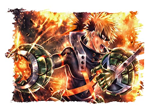 MERCHANDMANIA Camiseta Tacto ALGODÓN boku no Hero Katsuki bakugo Fuego Furia Cotton Touch Tshirt.