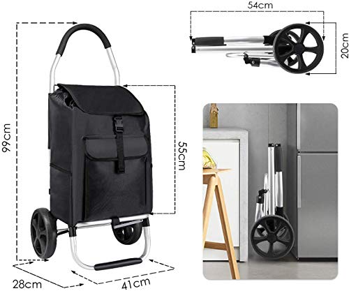 mfavour Carro de la Compra, Carrito de la Compra Estable, Carrito Compra Plegable Push/Pull, carros de Compras 2 Ruedas con Bolsa Oxford Desmontable, 45L, Negro