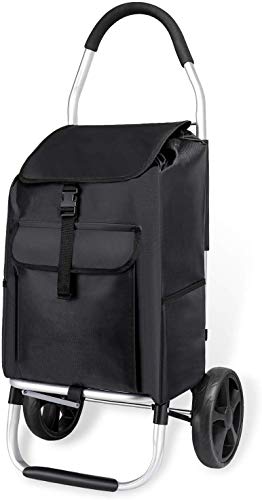 mfavour Carro de la Compra, Carrito de la Compra Estable, Carrito Compra Plegable Push/Pull, carros de Compras 2 Ruedas con Bolsa Oxford Desmontable, 45L, Negro