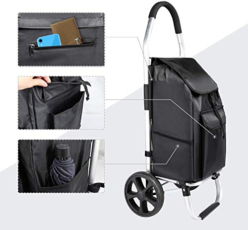 mfavour Carro de la Compra, Carrito de la Compra Estable, Carrito Compra Plegable Push/Pull, carros de Compras 2 Ruedas con Bolsa Oxford Desmontable, 45L, Negro