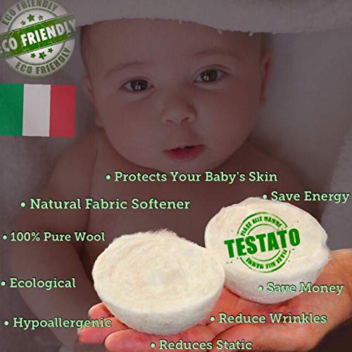 MGKolbe® Pelotas para secadora, bolas de lana, ambientador de aceites esenciales, suavizante natural, hipoalergénico, sin olor, antiarrugas, con 6 bolas blancas con flor