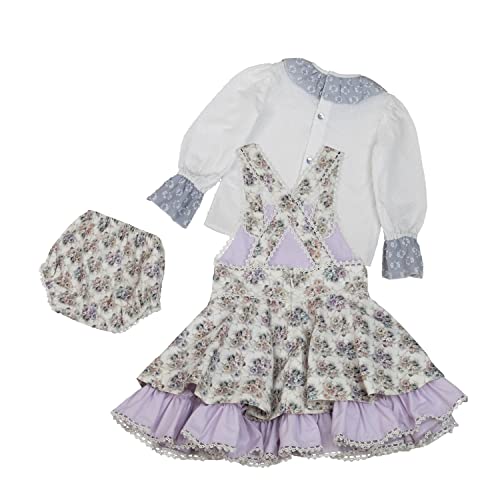 MI HIJA Y YO Conjunto blusa , falda con peto y braga niña 4-5 años COLECCIÓN GELSEY- Hecho a mano