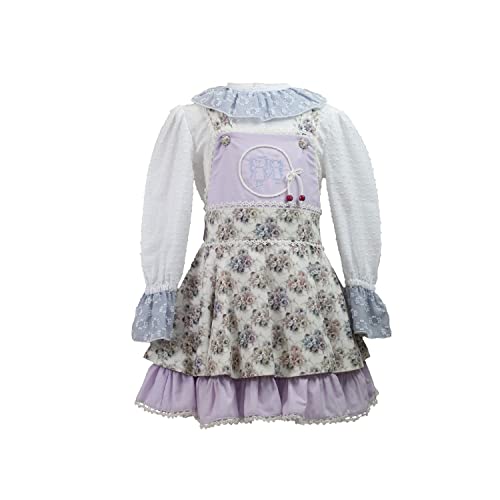 MI HIJA Y YO Conjunto blusa , falda con peto y braga niña 4-5 años COLECCIÓN GELSEY- Hecho a mano