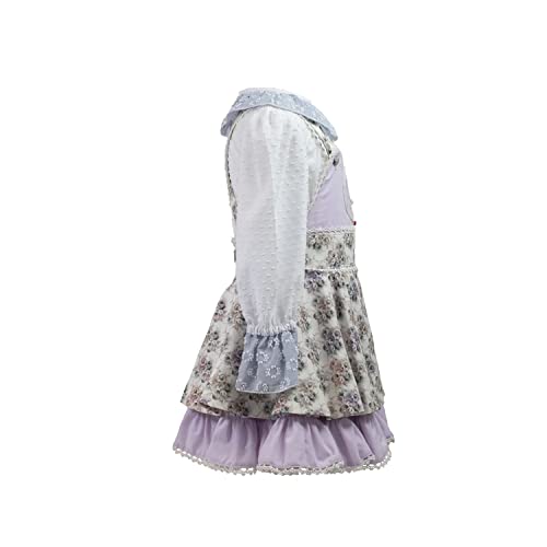 MI HIJA Y YO Conjunto blusa , falda con peto y braga niña 4-5 años COLECCIÓN GELSEY- Hecho a mano