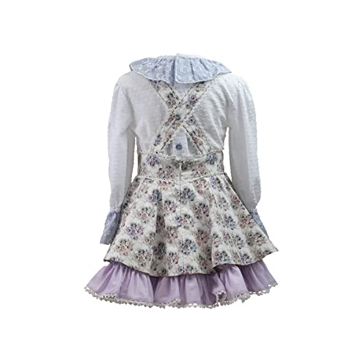 MI HIJA Y YO Conjunto blusa , falda con peto y braga niña 4-5 años COLECCIÓN GELSEY- Hecho a mano