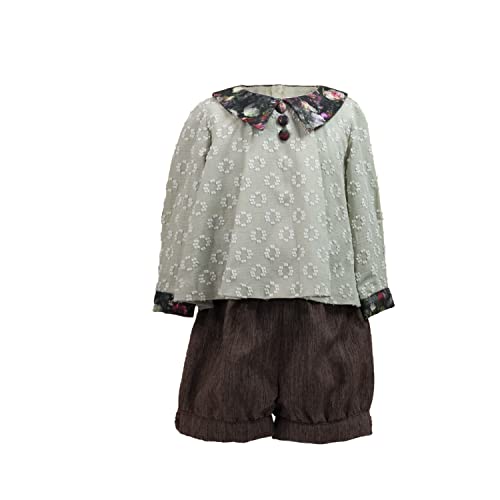 MI HIJA Y YO Conjunto Blusa mangas largas y pantalón bombacho Niña 6-9 meses Hecho a Mano COLECCIÓN CARLIN