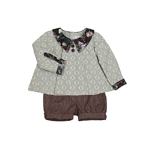 MI HIJA Y YO Conjunto Blusa mangas largas y pantalón bombacho Niña 6-9 meses Hecho a Mano COLECCIÓN CARLIN