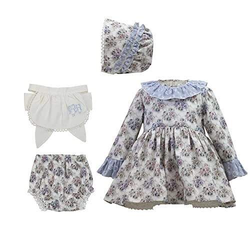 MI HIJA Y YO Conjunto Vestido Manga Larga, Braga cubrepañal y Capota para bebé niña de 0 a 24-36 Meses Hecho a Mano COLECCIÓN Gelsey